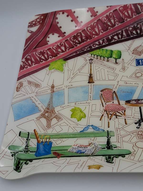 Large Gien Paris Acrylic Serving Tray - depicting Paris Scenes (47cm x 36cm)
