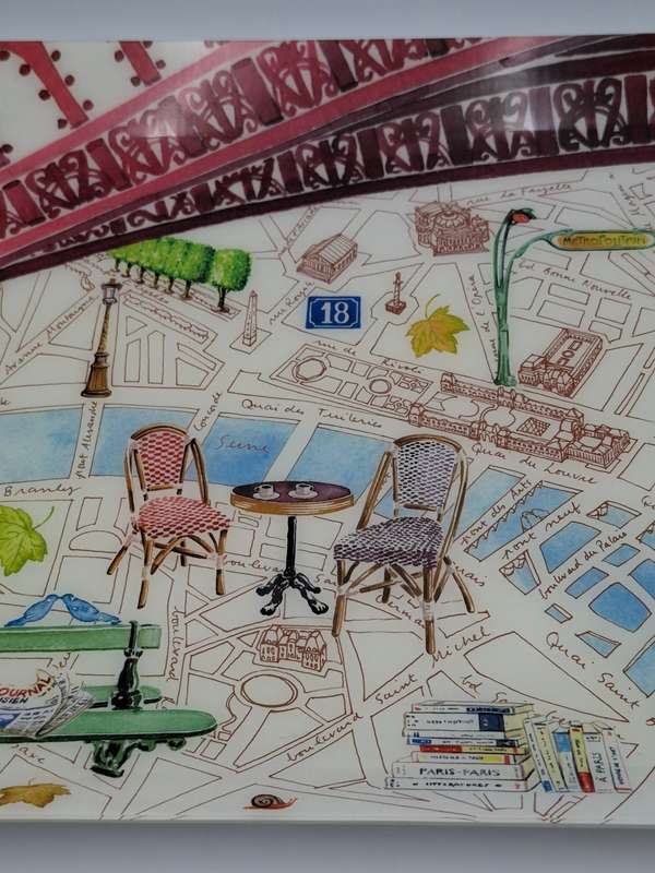 Large Gien Paris Acrylic Serving Tray - depicting Paris Scenes (47cm x 36cm)