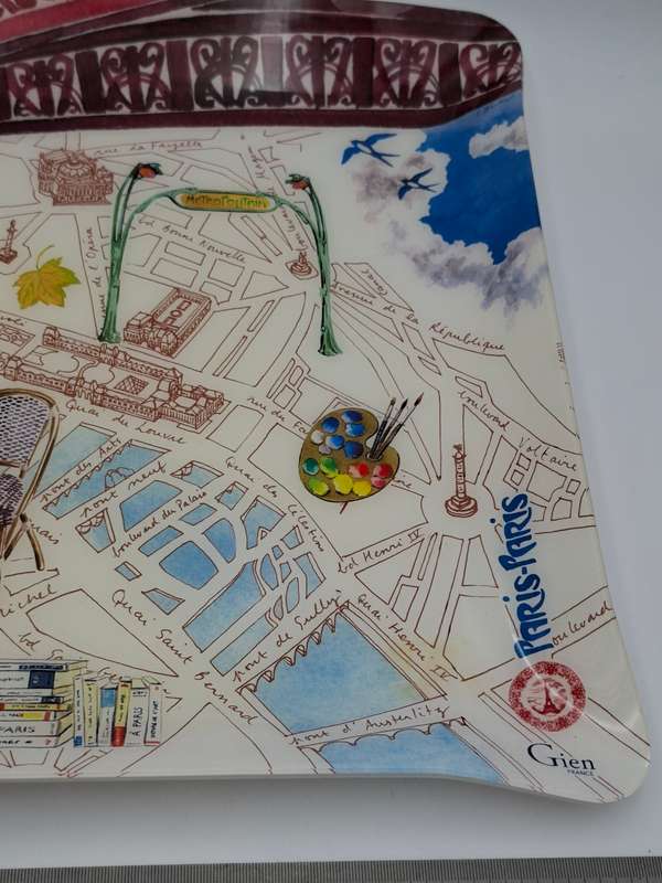 Large Gien Paris Acrylic Serving Tray - depicting Paris Scenes (47cm x 36cm)