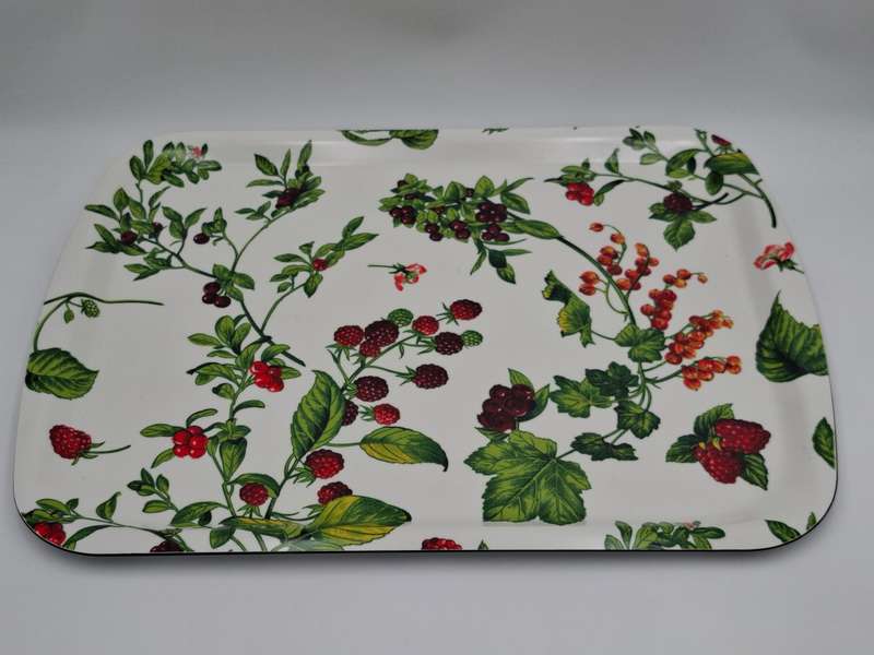 Pair of Festive Serving Trays - Raspberry & Cherry Pattern - Small 40cm L & Large 50cm L (Melamine)