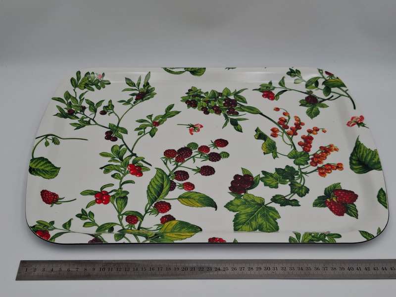 Pair of Festive Serving Trays - Raspberry & Cherry Pattern - Small 40cm L & Large 50cm L (Melamine)