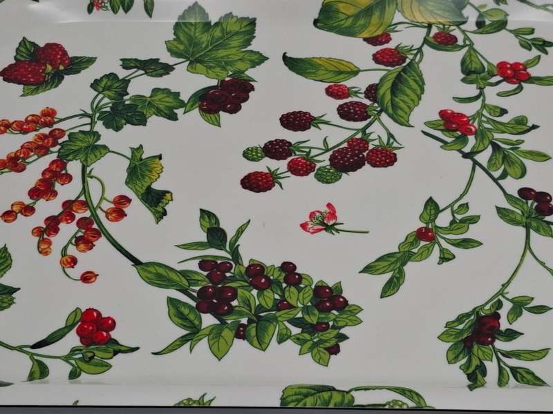 Pair of Festive Serving Trays - Raspberry & Cherry Pattern - Small 40cm L & Large 50cm L (Melamine)
