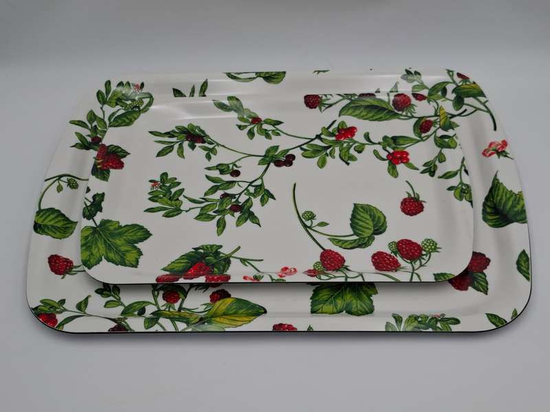 Pair of Festive Serving Trays - Raspberry & Cherry Pattern - Small 40cm L & Large 50cm L (Melamine)