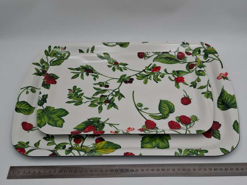 Pair of Festive Serving Trays - Raspberry & Cherry Pattern - Small 40cm L & Large 50cm L (Melamine)