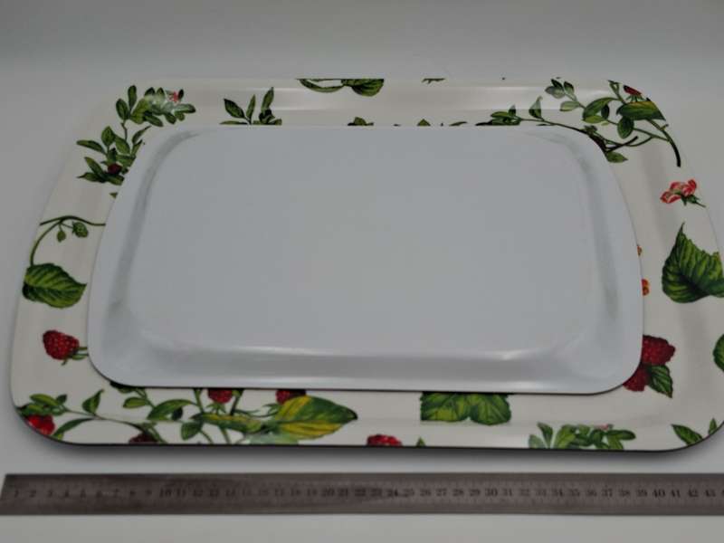 Pair of Festive Serving Trays - Raspberry & Cherry Pattern - Small 40cm L & Large 50cm L (Melamine)