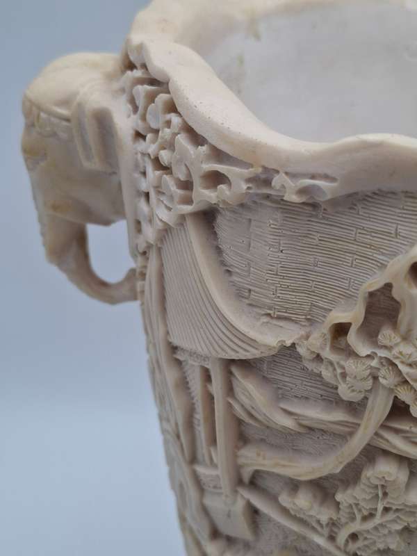 Vintage Chinese Hand carved Resin Vase with Elephant Head Handles - Spectacular Piece