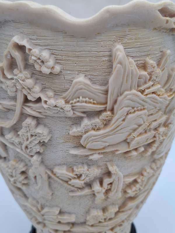 Vintage Chinese Hand carved Resin Vase with Elephant Head Handles - Spectacular Piece