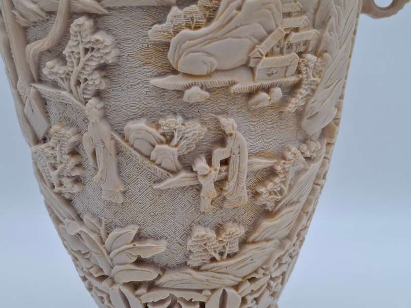 Vintage Chinese Hand carved Resin Vase with Elephant Head Handles - Spectacular Piece