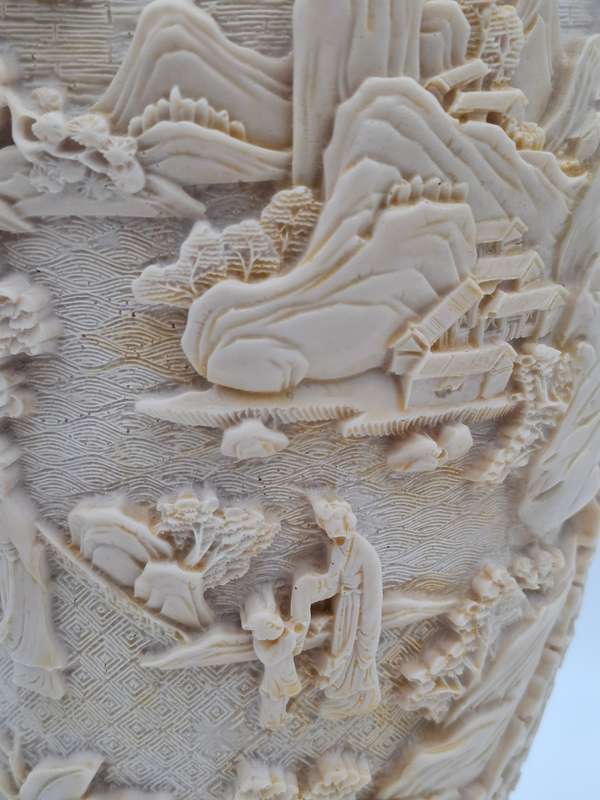 Vintage Chinese Hand carved Resin Vase with Elephant Head Handles - Spectacular Piece