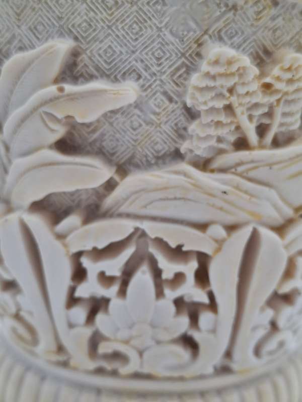 Vintage Chinese Hand carved Resin Vase with Elephant Head Handles - Spectacular Piece