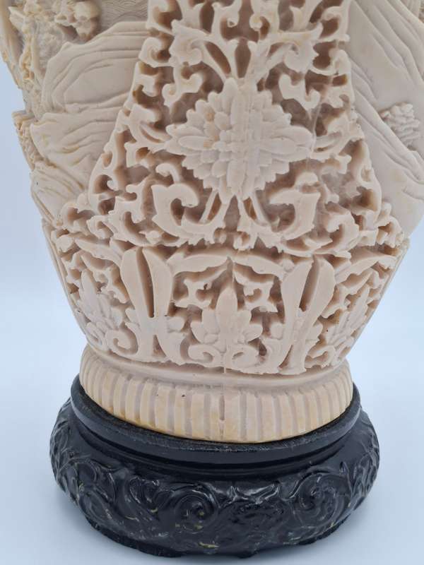 Vintage Chinese Hand carved Resin Vase with Elephant Head Handles - Spectacular Piece