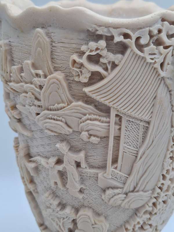 Vintage Chinese Hand carved Resin Vase with Elephant Head Handles - Spectacular Piece