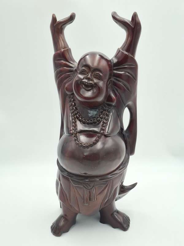 Vintage Happy Buddha - Beautiful Hand Carved in Rosewood - 45cm H - Excellent condition