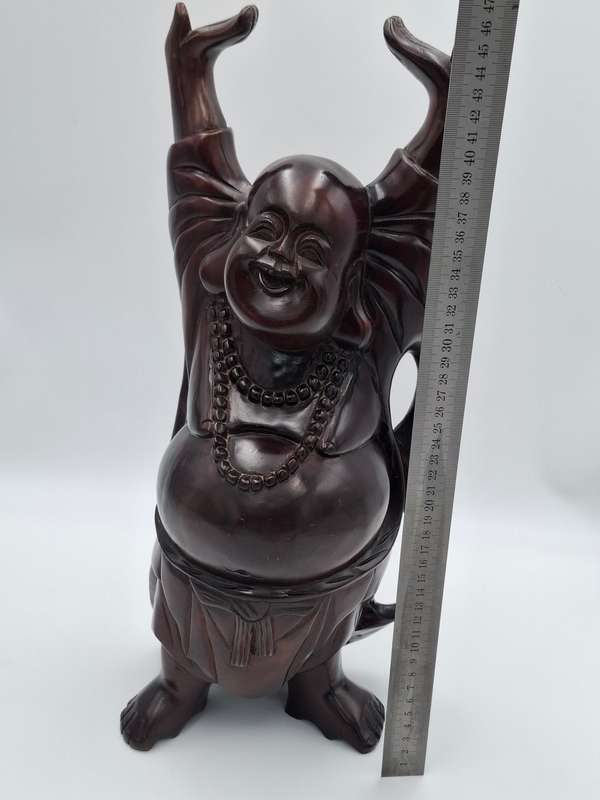 Vintage Happy Buddha - Beautiful Hand Carved in Rosewood - 45cm H - Excellent condition