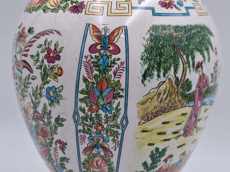 Vintage Chinese Porcelain Vase - Beautiful Botanical & Garden scenes with Summer/Spring Colours
