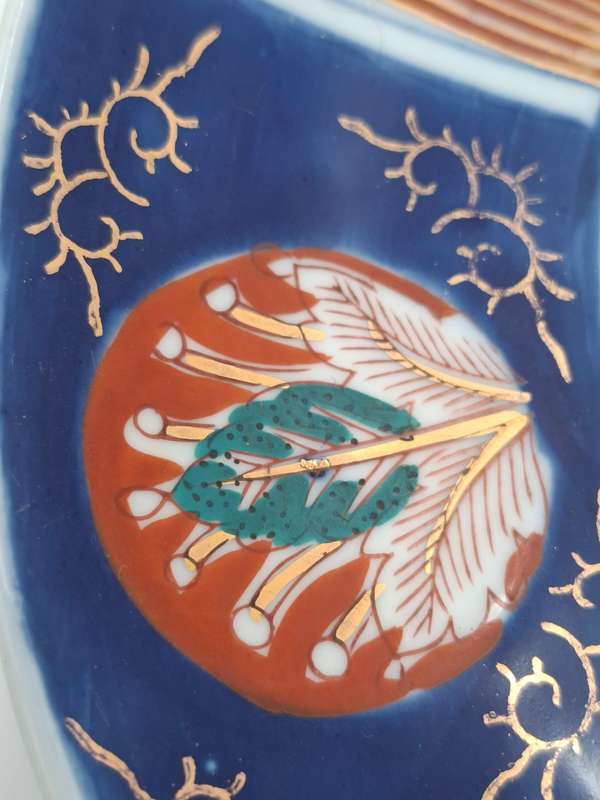 Pair Antique Japanese Porcelain Imari Landscape Dishes/Plates -  Deep Blue & Gold - 21.5cm diameter