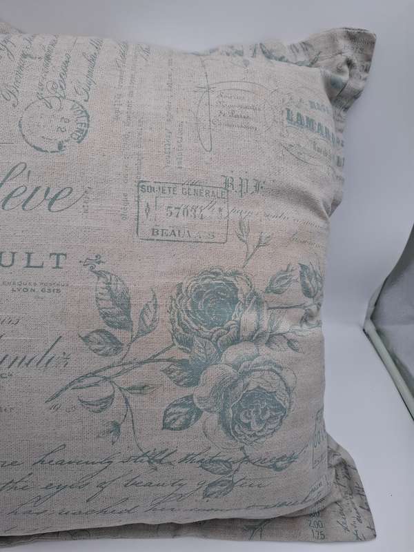 French Themed Scatter Cushions x 3 - Linen Style - Stone Base with Patterns