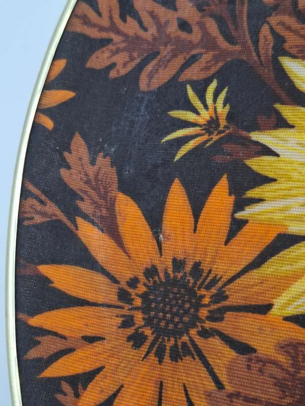 Vintage Round Fibreglass Tray with Yellow & Burnt Orange Floral Design with Chocolate base colour