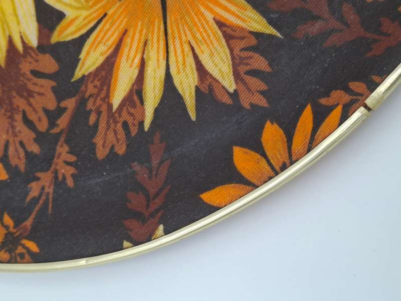 Vintage Round Fibreglass Tray with Yellow & Burnt Orange Floral Design with Chocolate base colour