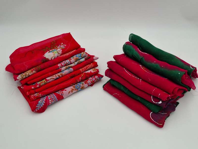 Red Colored Fabric Batch - Precut in Rectangular Shapes for Head Scarves - with Thread