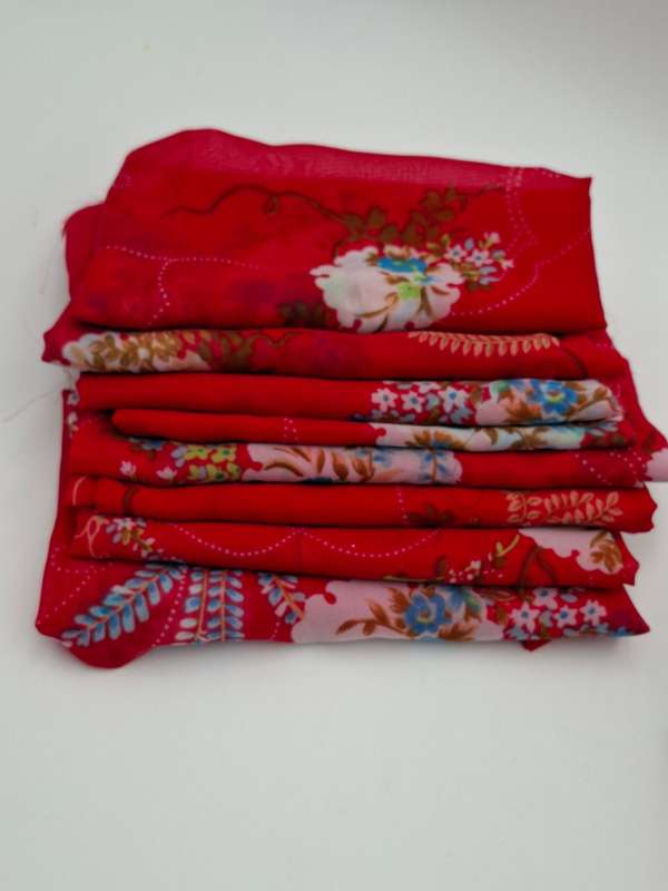Red Colored Fabric Batch - Precut in Rectangular Shapes for Head Scarves - with Thread