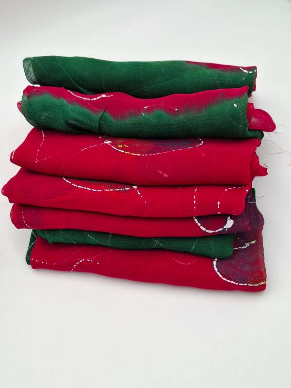 Red Colored Fabric Batch - Precut in Rectangular Shapes for Head Scarves - with Thread