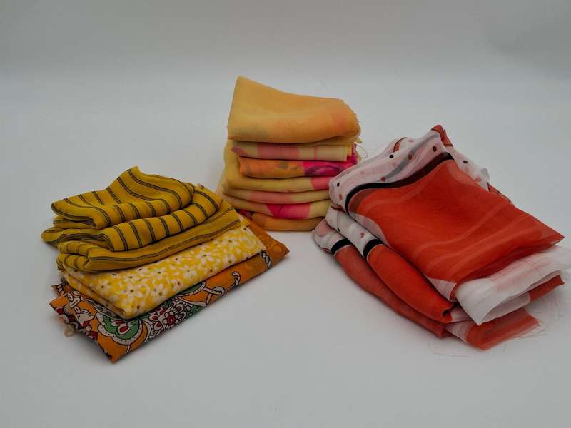 Yellow and Orange Colored Fabric Batch - Precut in Rectangular Shapes for Head Scarves - with Thread