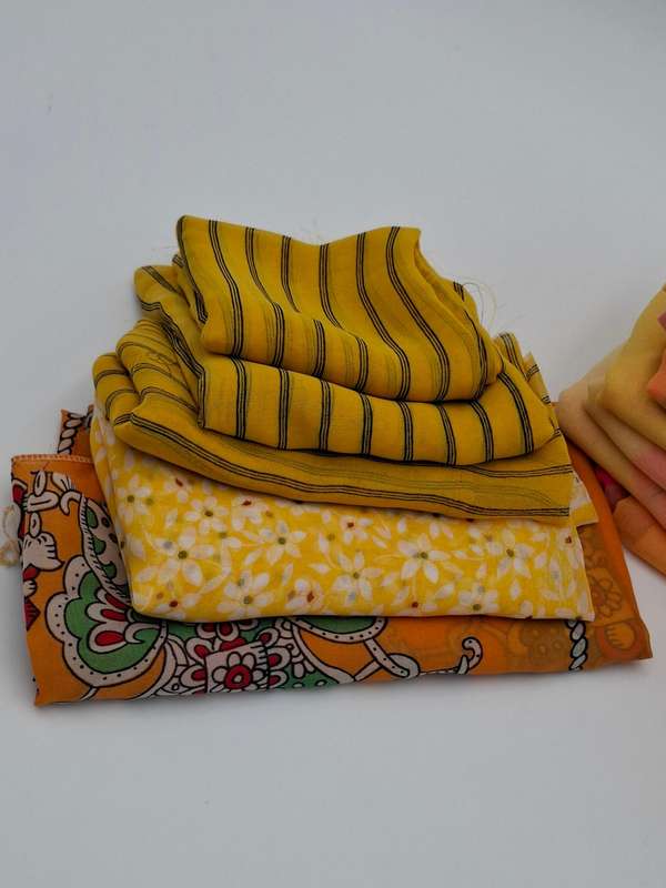 Yellow and Orange Colored Fabric Batch - Precut in Rectangular Shapes for Head Scarves - with Thread