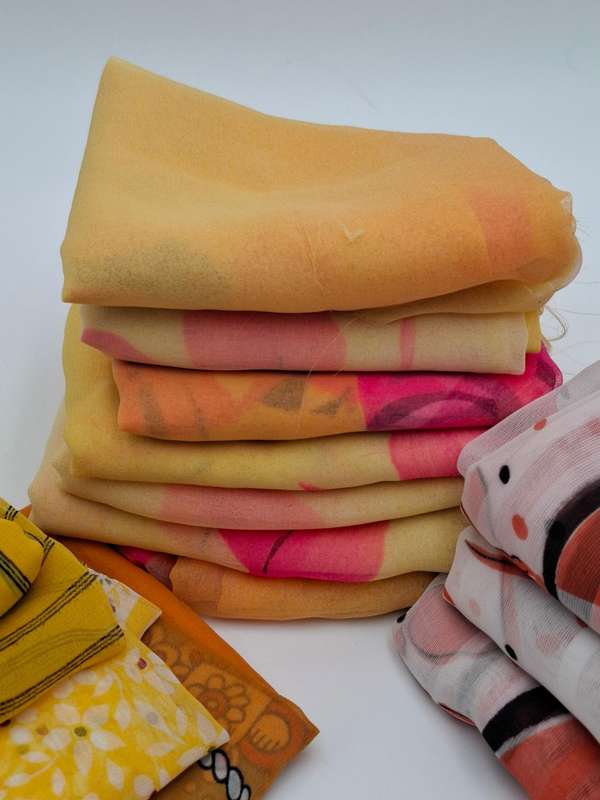 Yellow and Orange Colored Fabric Batch - Precut in Rectangular Shapes for Head Scarves - with Thread
