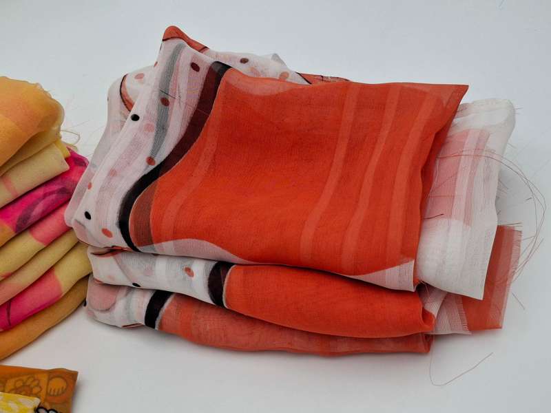 Yellow and Orange Colored Fabric Batch - Precut in Rectangular Shapes for Head Scarves - with Thread