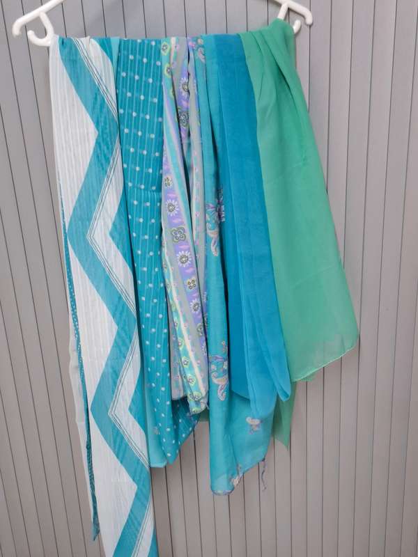 Turquoise Colored Fabric Batch - Precut in Rectangular Shapes for Head Scarves - with Thread