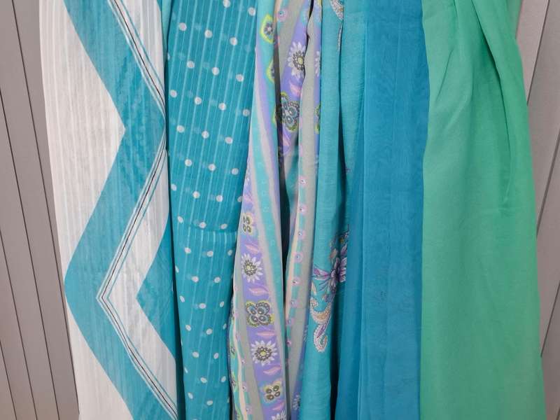 Turquoise Colored Fabric Batch - Precut in Rectangular Shapes for Head Scarves - with Thread