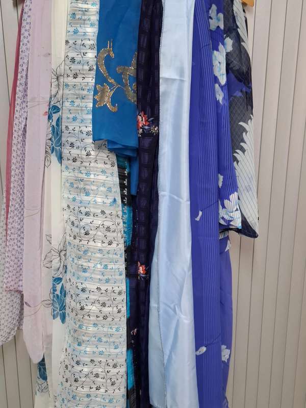Lilac & Light Blue Fabric Batch - Precut in Rectangular Shapes for Head Scarves - with Thread