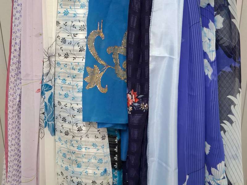 Lilac & Light Blue Fabric Batch - Precut in Rectangular Shapes for Head Scarves - with Thread