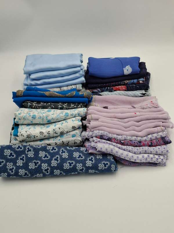 Lilac & Light Blue Fabric Batch - Precut in Rectangular Shapes for Head Scarves - with Thread