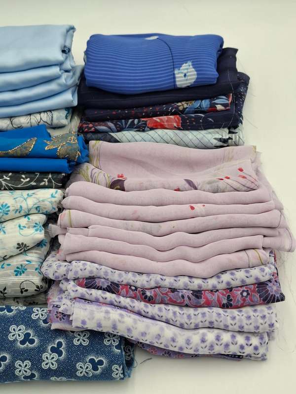 Lilac & Light Blue Fabric Batch - Precut in Rectangular Shapes for Head Scarves - with Thread