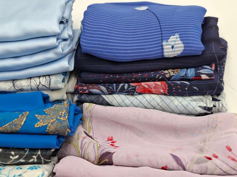 Lilac & Light Blue Fabric Batch - Precut in Rectangular Shapes for Head Scarves - with Thread