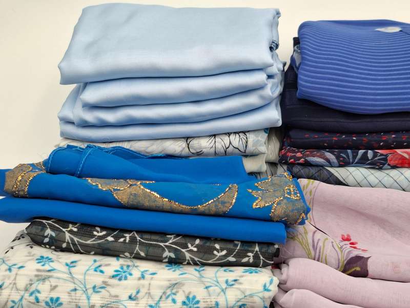 Lilac & Light Blue Fabric Batch - Precut in Rectangular Shapes for Head Scarves - with Thread
