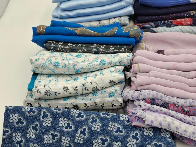 Lilac & Light Blue Fabric Batch - Precut in Rectangular Shapes for Head Scarves - with Thread