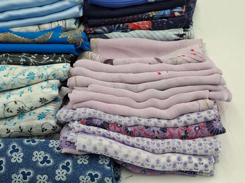 Lilac & Light Blue Fabric Batch - Precut in Rectangular Shapes for Head Scarves - with Thread