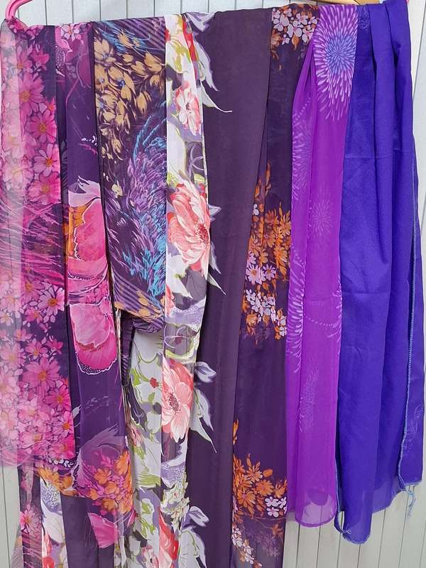 Purple & Fuchsia Fabric  Batch - Precut Rectangular Shapes for Head Scarves - with Thread