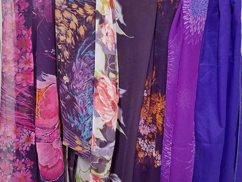 Purple & Fuchsia Fabric  Batch - Precut Rectangular Shapes for Head Scarves - with Thread