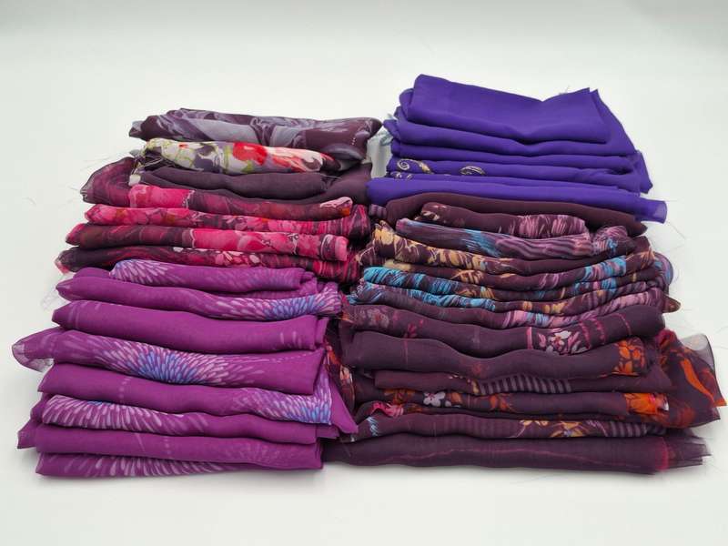 Purple & Fuchsia Fabric  Batch - Precut Rectangular Shapes for Head Scarves - with Thread