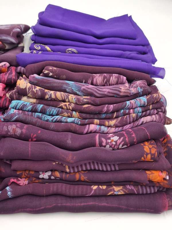 Purple & Fuchsia Fabric  Batch - Precut Rectangular Shapes for Head Scarves - with Thread