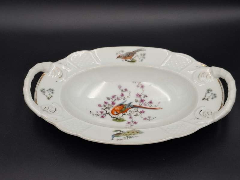 Rosenthal Bavaria Oval Serving Platter - Birds & Floral Design - beautiful Rope Themed Style Handles