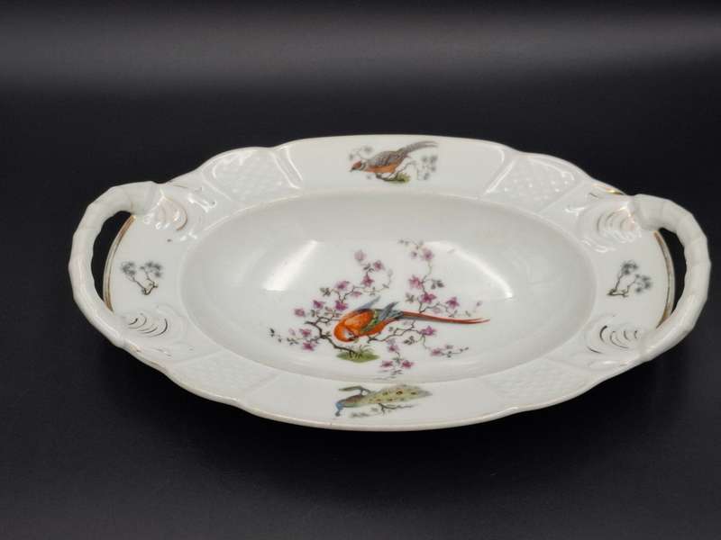 Rosenthal Bavaria Oval Serving Platter - Birds & Floral Design - beautiful Rope Themed Style Handles