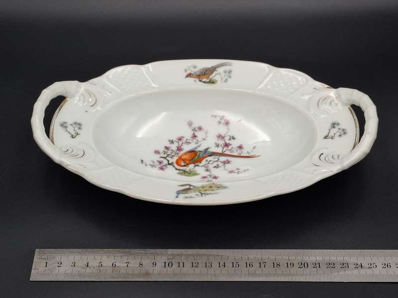 Rosenthal Bavaria Oval Serving Platter - Birds & Floral Design - beautiful Rope Themed Style Handles
