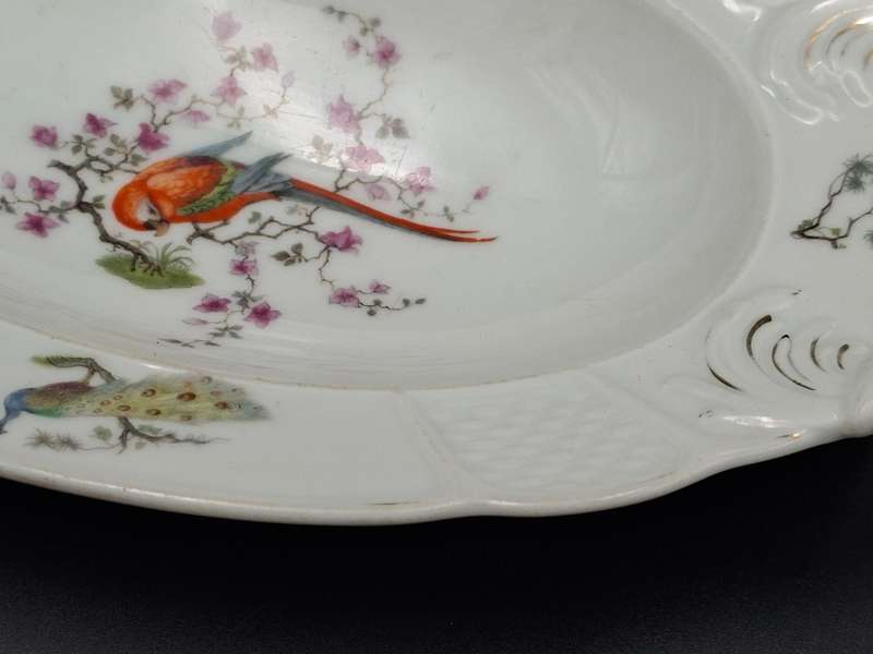 Rosenthal Bavaria Oval Serving Platter - Birds & Floral Design - beautiful Rope Themed Style Handles