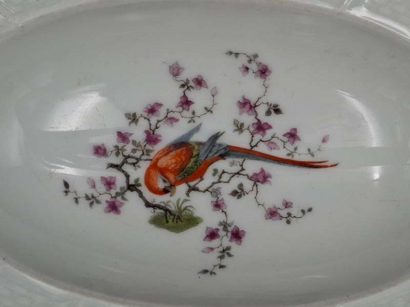 Rosenthal Bavaria Oval Serving Platter - Birds & Floral Design - beautiful Rope Themed Style Handles