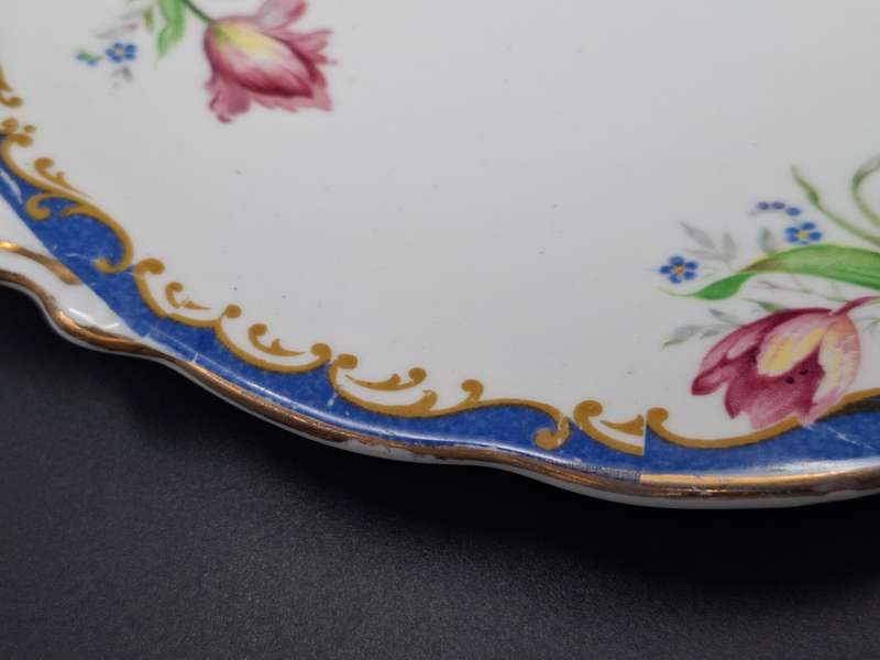 Fine Bone Bell China - Narcissus design - Made in England - Beautiful Blue & Gold Edge Trim
